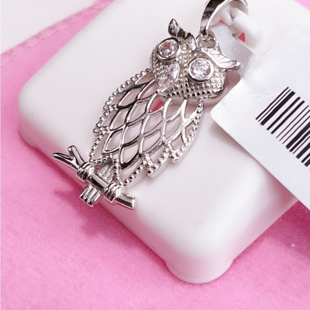 Intricate Silver Owl Necklace with Crystal Eyes